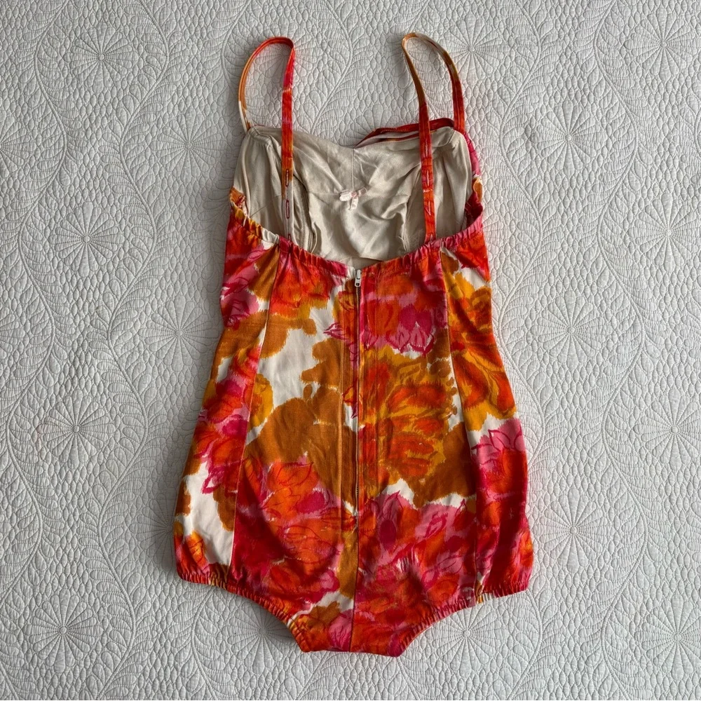 Vintage 1950s COLE of CALIFORNIA Pink, Orange & Gold Floral Ruched Bathing Suit - Picture 5 of 16